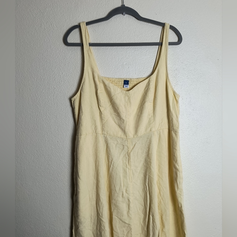 Old Navy XL Tall Light Yellow Fit & Flare Midi Dress Linen Blend V-Neck - Picture 7 of 13